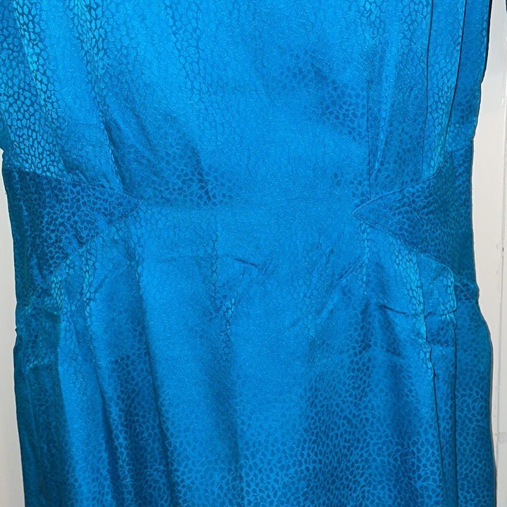 Vintage 80s Argenti turquoise blue silk dress - Picture 3 of 9